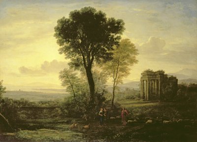 朝（ジェイコブ、レイチェル、リアバイウェルバイランドスケープ）、1666 作： Claude Lorrain